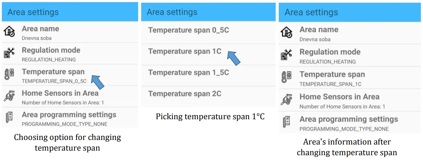 Telethings Control Box Mobile Application - 4 temperature spans picked