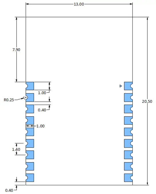 BDE BLEM203D Bluetooth Low Energy Module - Overall Dimensions