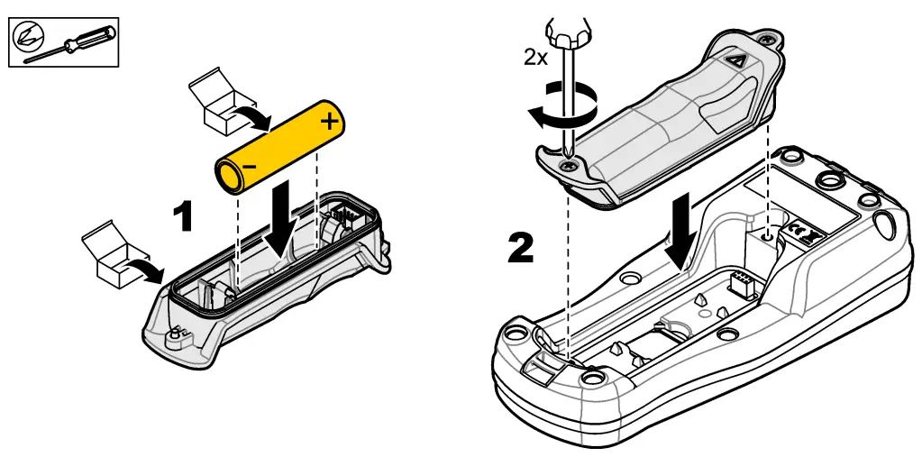 HACH HQ1110 Portable Dedicated pH ORP mV Meter - Battery installation and removal