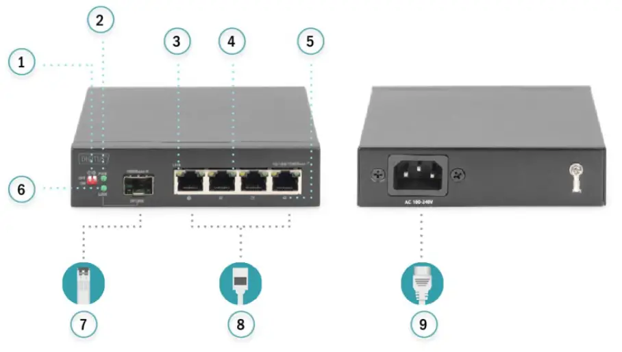DIGITUS DN 80120 1 SFP Uplink 4 Port Gigabit Network Switch - Switcher