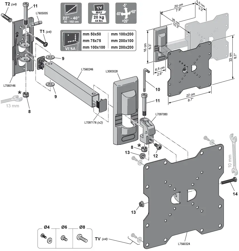 Continental-Edison-CE200NORI12V2-Universal-Tilting-Slime-TV-Wall-Mount-FIG-2