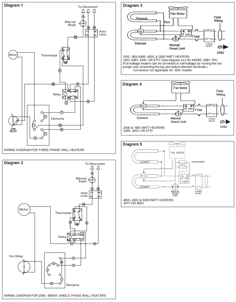 MARLEY WH Series Architectural Heavy Duty Wall Heaters - Wiring Diagrams
