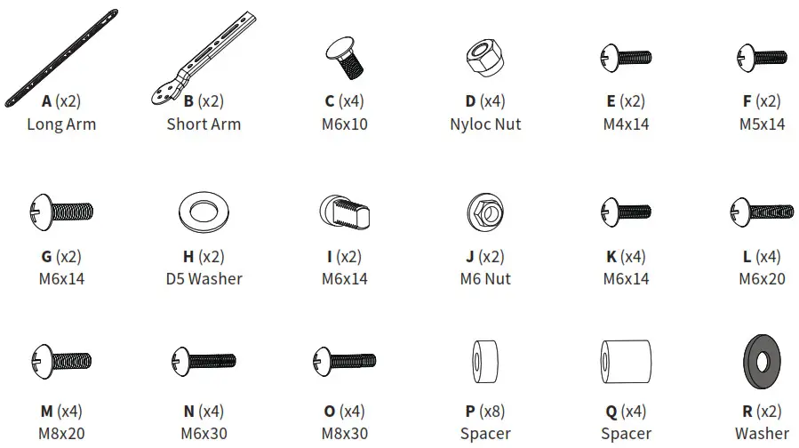 VIVO MOUNT-SPSB2 Universal Soundbar TV Mount - PACKAGE CONTENTS