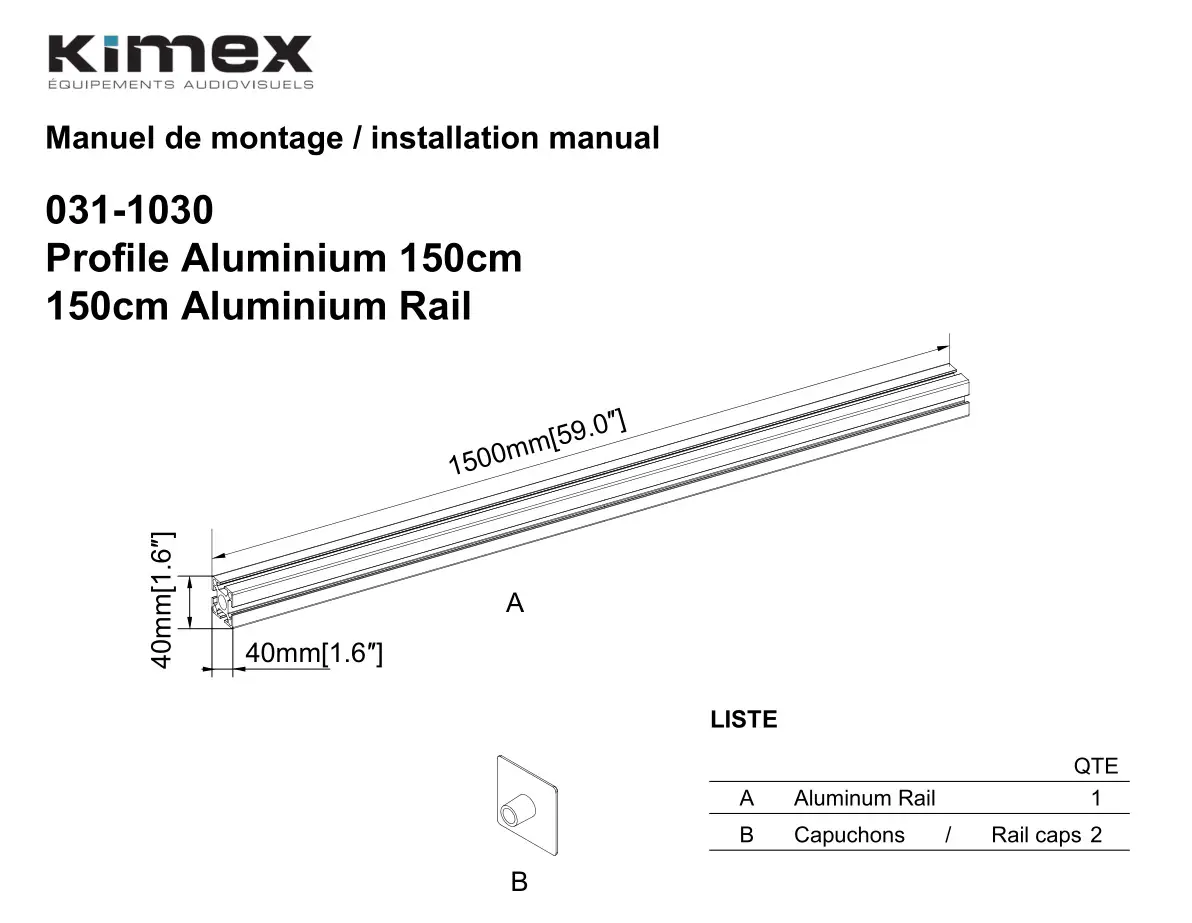 Kimex 031-1030 150cm Aluminium Rail Installation Guide
