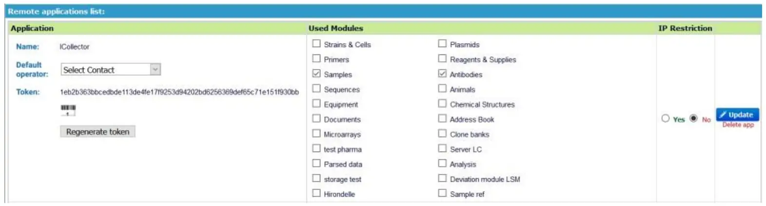 LabCollector Web Service Application Programming Interface Software - API setup 2