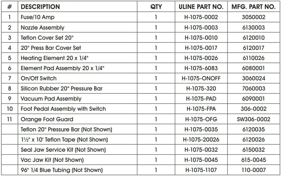 ULINE H-1075 20″ Vacuum Sealer User Manual - External Description