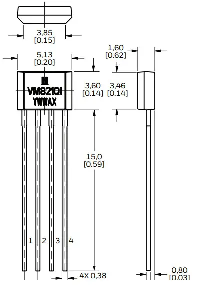 Honeywell VM821Q1 AMR 4-Pin Quadrature Sensor -Figure 5. Dimensions and Product Marking (For reference only mm[in])