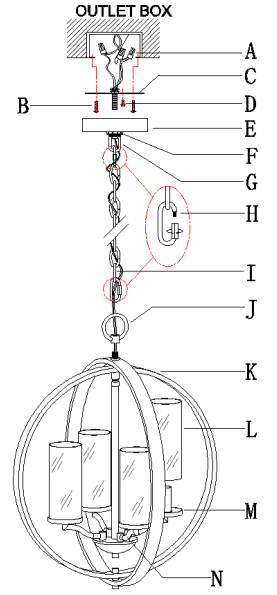 Uolfin 3MMZBE LWS24215 V7 4 Light Chandelier - INCLUDING