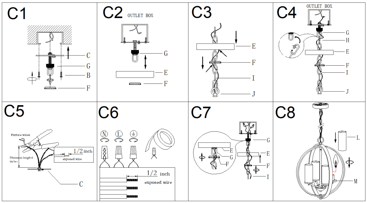 Uolfin 3MMZBE LWS24215 V7 4 Light Chandelier - Make installation