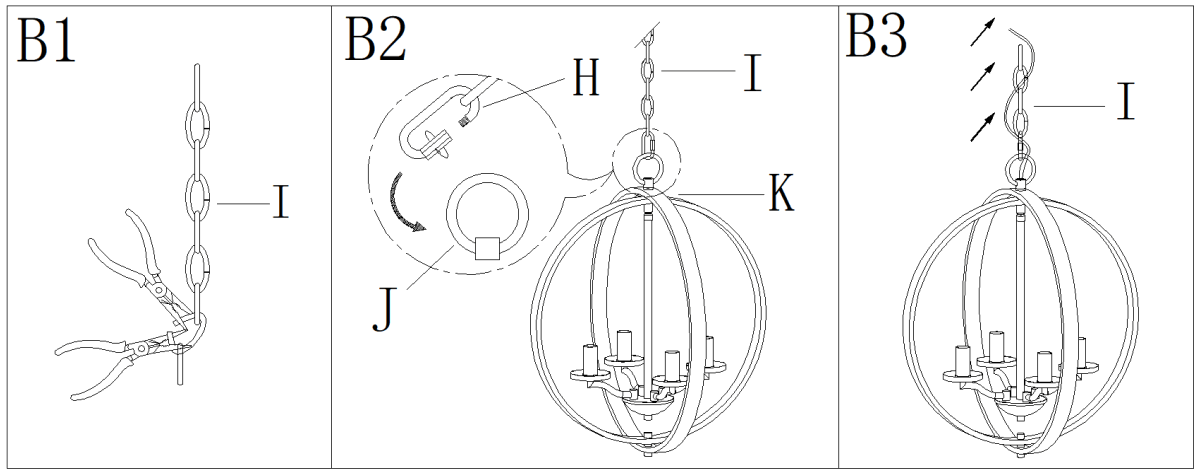 Uolfin 3MMZBE LWS24215 V7 4 Light Chandelier - top of iron rings