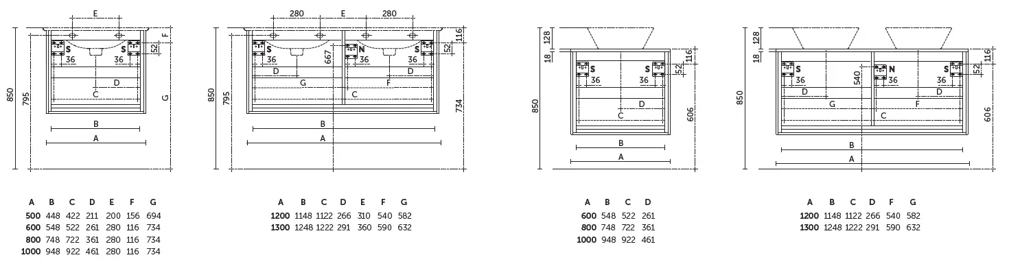 Ideal Standard E0844EQ Connect Air 550mm Basin Unit 1 Drawer 4