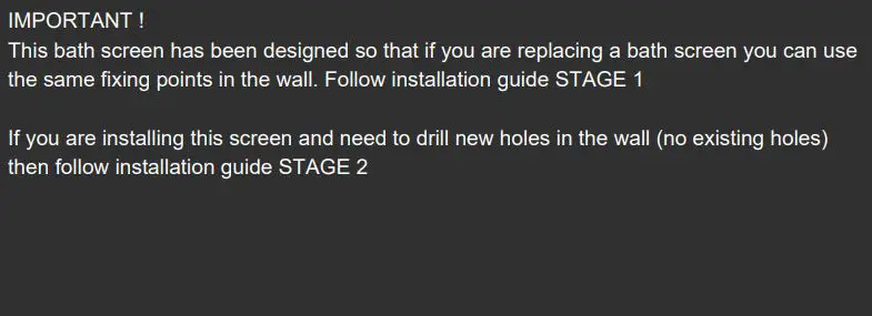 Lenovo Single Fixed Panel Bath Screen - IMPORTANT