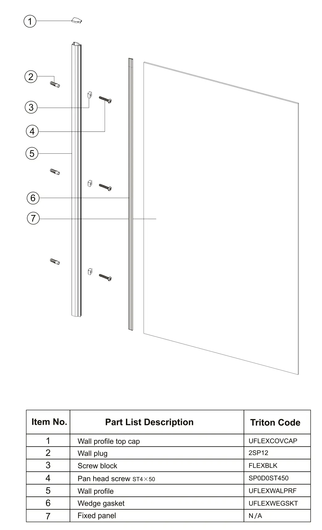 Lenovo Single Fixed Panel Bath Screen - Parts List