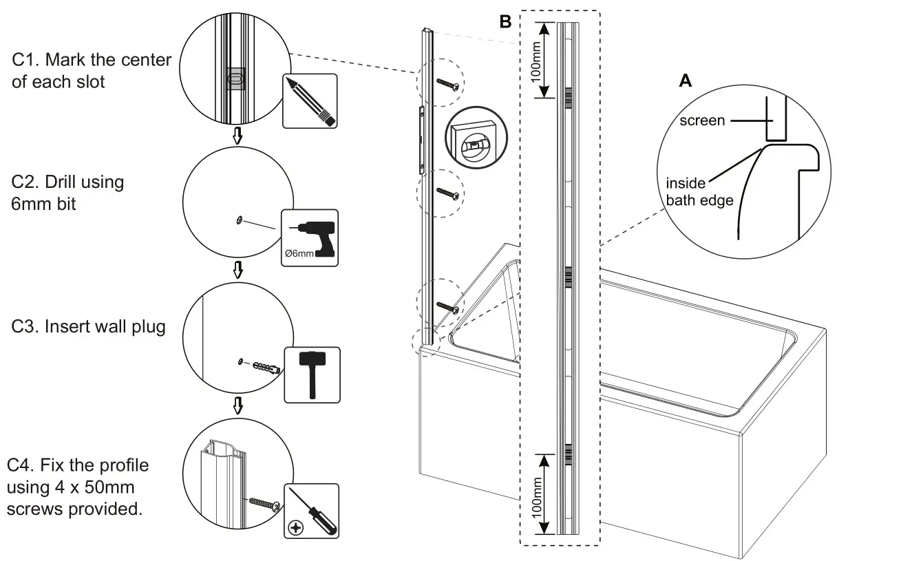Lenovo Single Fixed Panel Bath Screen - STAGE 2