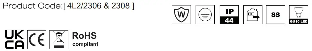 4lite 4L2-2306 Marinus Outdoor IP44 Up Down Wall Light Instruction Manual - Certified icon