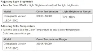 FIG 11 Light Brightness or Color Temperature Adjustment