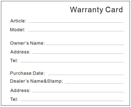 FIG 3 Warranty Card