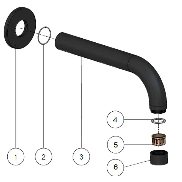 meir Round Curved Bath Spout - -EXPLODED VIEW