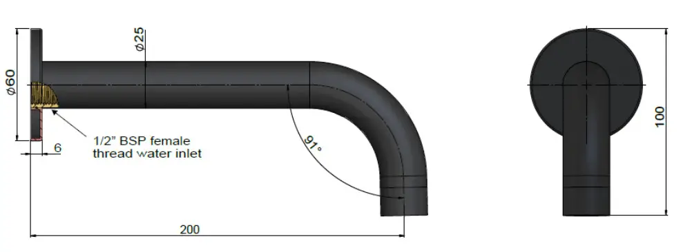 meir Round Curved Bath Spout - - SPECIFICATIONS