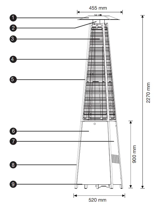 Volcano G21 Gas patio heater - Parts and specifications