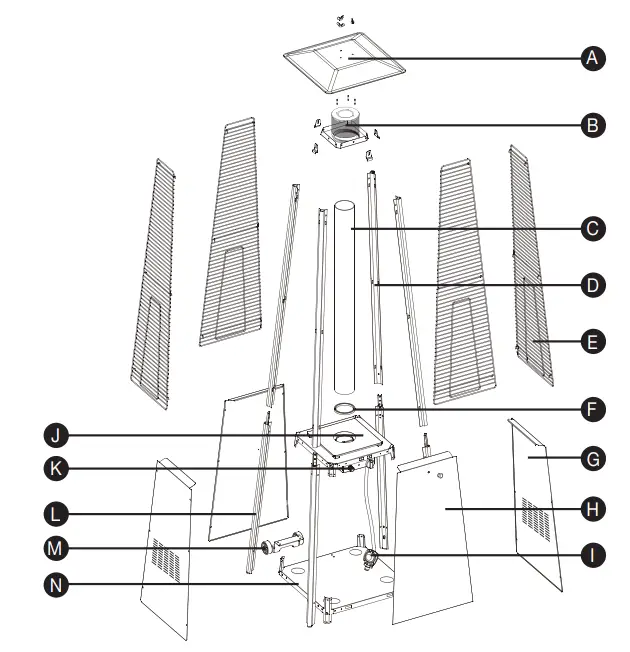 Volcano G21 Gas patio heater - Parts list