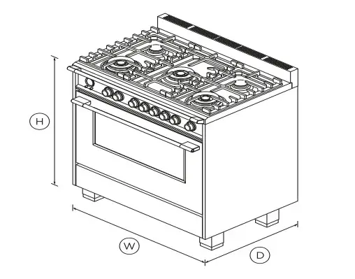 FISHER PAYKEL OR36SCG6B1 Dual Fuel Range, 36 5 Burners, Self cleaning - DIMENSIONS