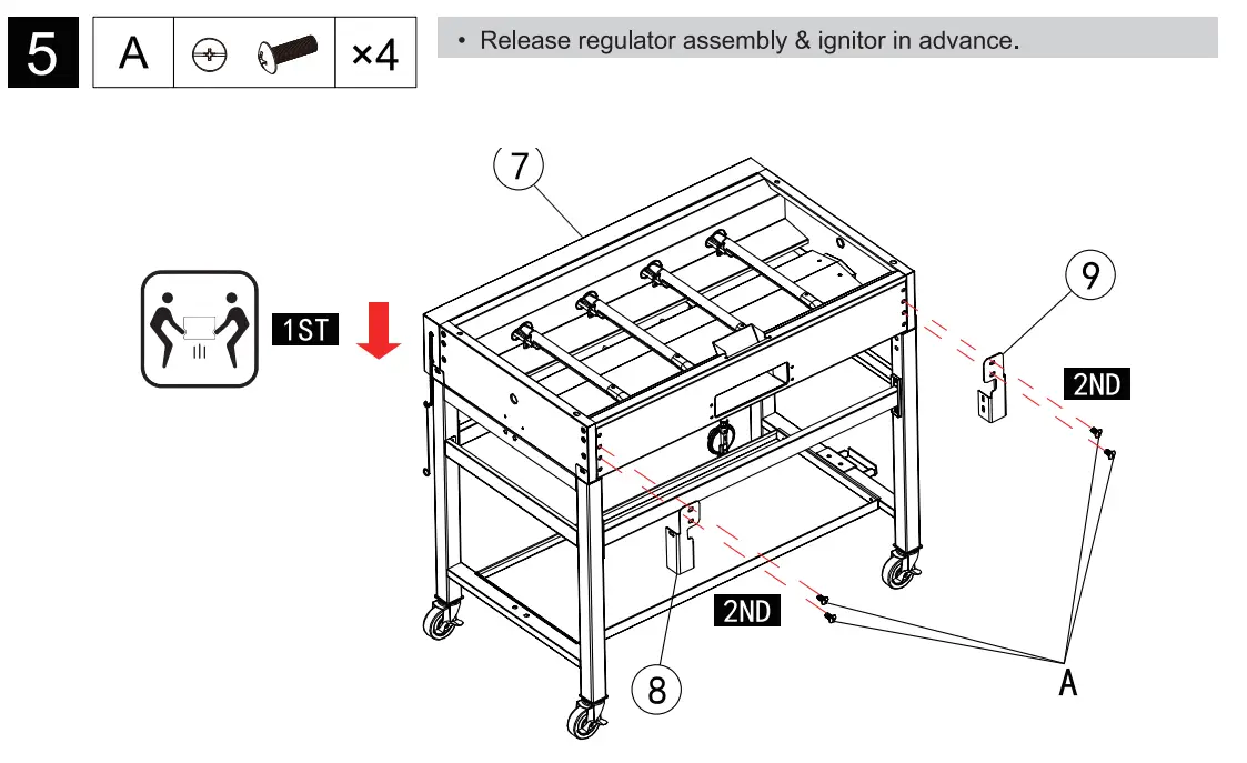 GB4000 36 Inch 4-Burner Gas Griddle Assembly illustration