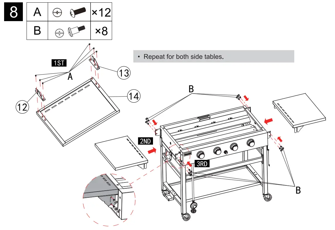 GB4000 36 Inch 4-Burner Gas Griddle Assembly illustration
