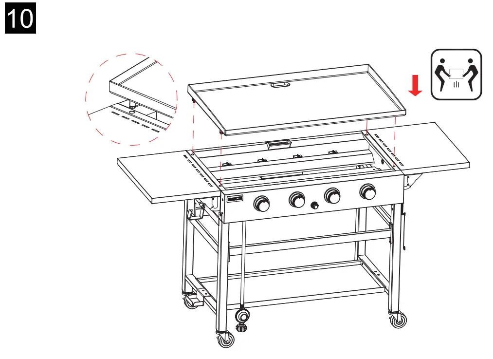 GB4000 36 Inch 4-Burner Gas Griddle Assembly illustration