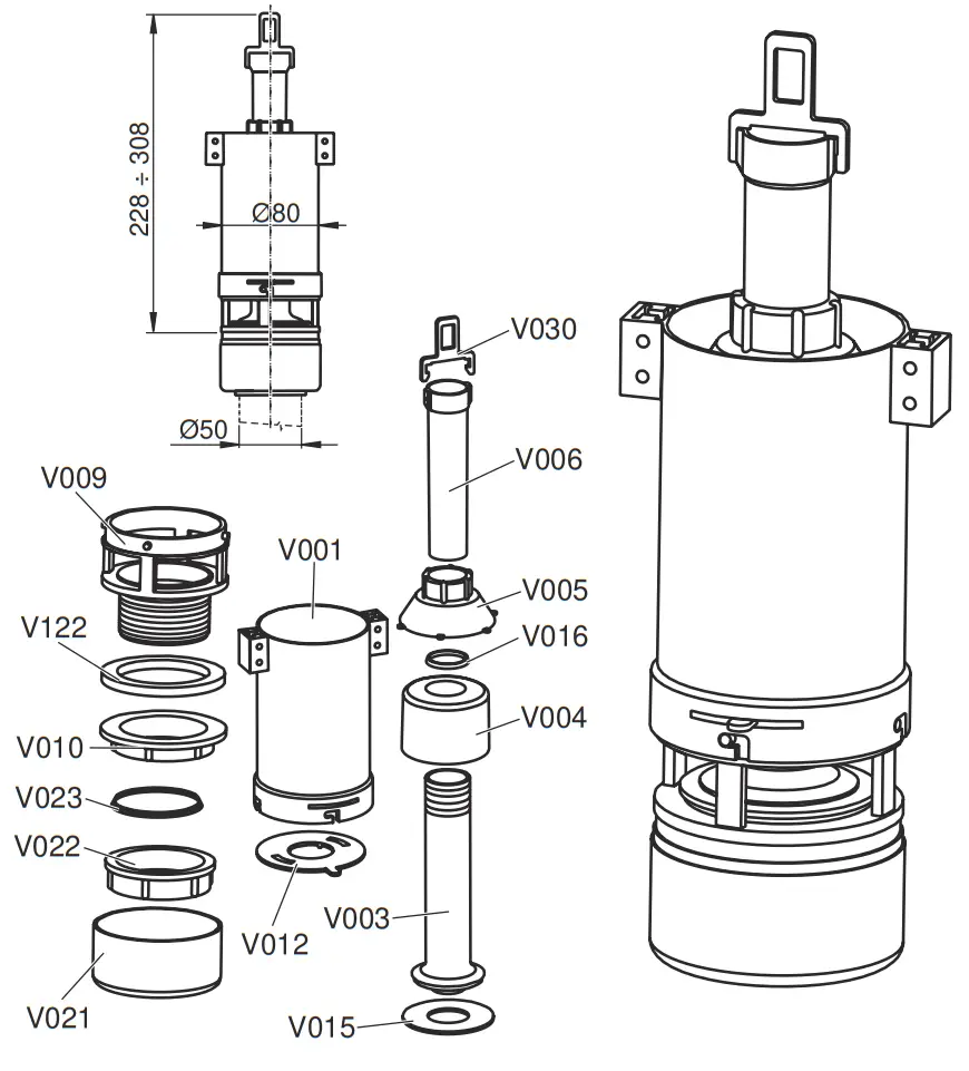 AlcaPLAST A02 Flush Valve for Low Level Cistern