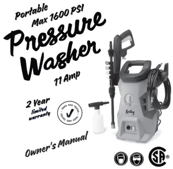 Radley 5044-028 Portable Max 1600 Psi Electric Pressure Washer Owner's Manual