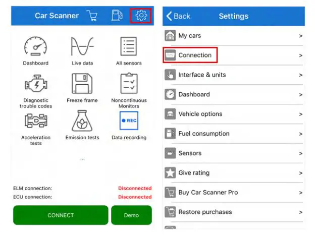 Vgate vLinker FS Bluetooth OBD2 Car Diagnostic Scan Tool - Click“Connection