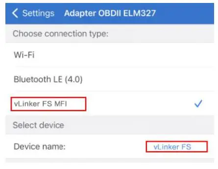 Vgate vLinker FS Bluetooth OBD2 Car Diagnostic Scan Tool - Select“vLinker FS MFI”.