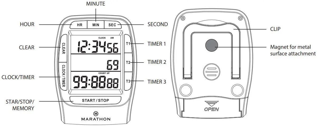 MARATHON TI030007 Triple Timer with Clock Function