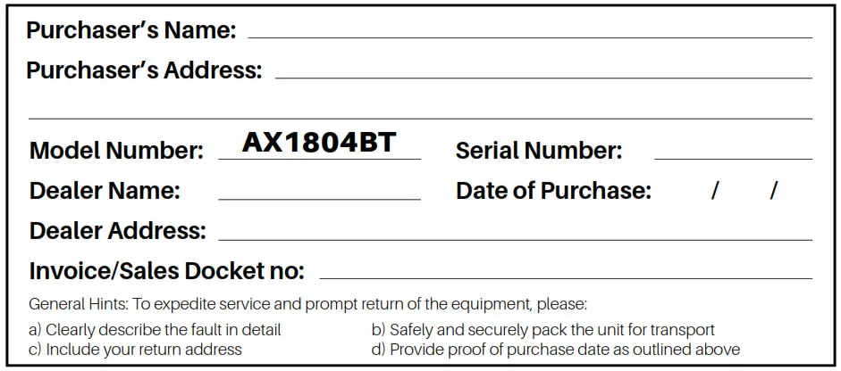AX1804BT 12- 24V Bluetooth --Remove t