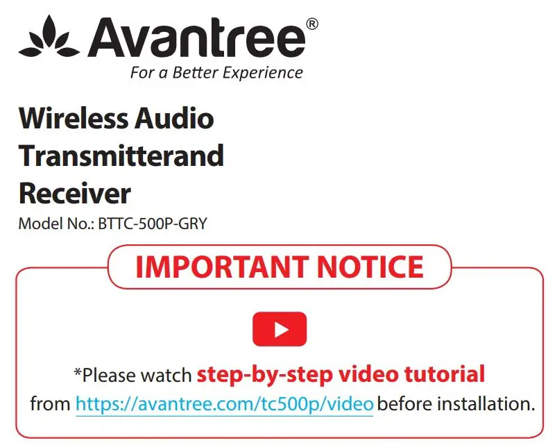 Avantree BTTC-500P-GRY Wireless Audio Transmitter and Receiver User Manual
