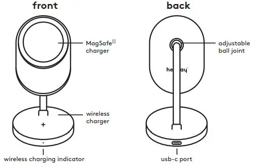 heyday QIC44 MagSafe + Wireless Charger Stand fig1