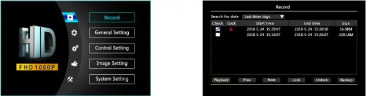 NEXTECH Vehicle DVR, Monitor, Camera Kit - Menu Function