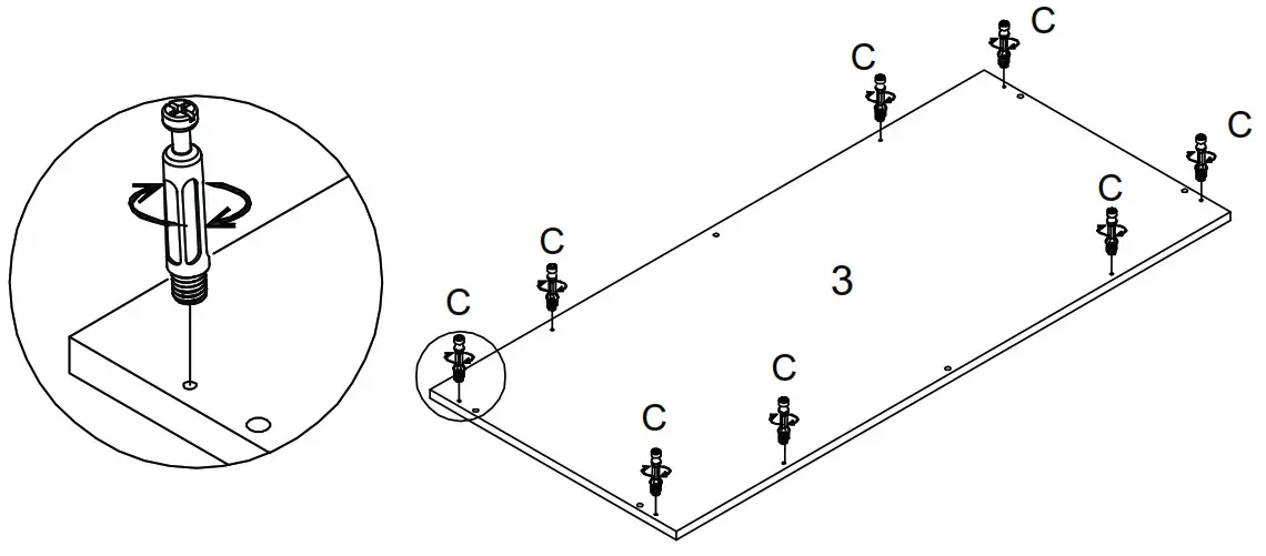 Desk Student White - Step 2 FIX EURO BOLTS ONTO PANEL 3 AS PER DETAIL