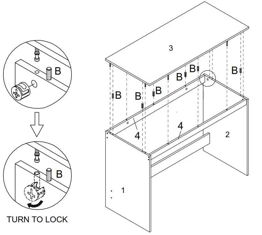 Desk Student White - Step 5 FIX PANEL 3 ONTO ASSEMBLED FRAME