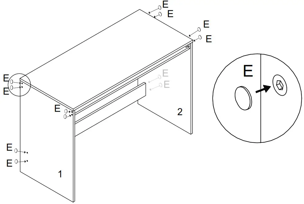 Desk Student White - Step 6 ATTACH STICKERS TO ALL SCREW HEADS AS PER DETAIL