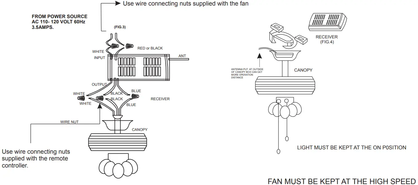 Parrot Uncle BBWY2021006 52 in Matte Black Indoor Ceiling Fan with Remote - fig12