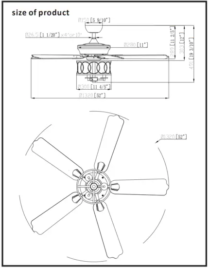 Parrot Uncle BBWY2021006 52 in Matte Black Indoor Ceiling Fan with Remote - fig15