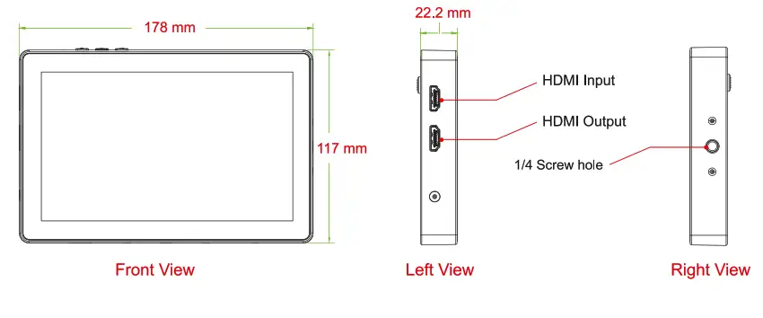Desview R72 7 Inch 3D LUT Field Monitor - Dimensions