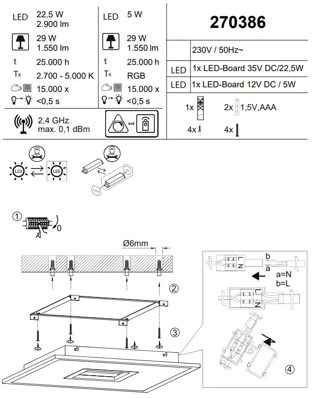 Paul Neuhaus 270386 Freddi Frameless LED Ceiling Light - parts