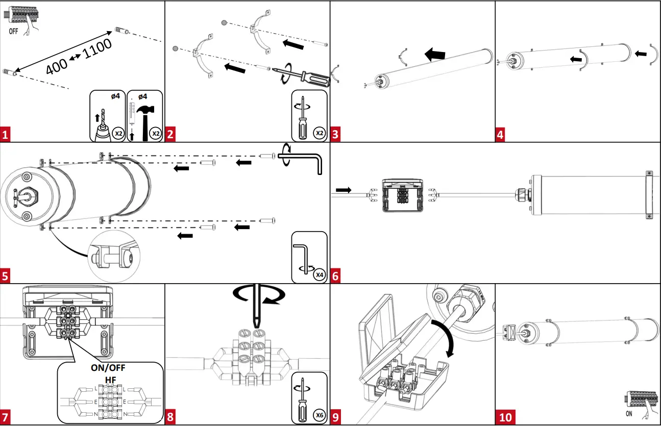resistex 601774 Argos 2648lm BL 4000K ED Tubular Luminaire - INSTALLATION