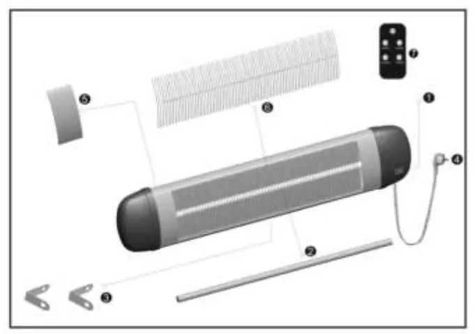 AREBOS AR HE HS2500CRS Infrared Heater 2500 W with Remote Control - Switch