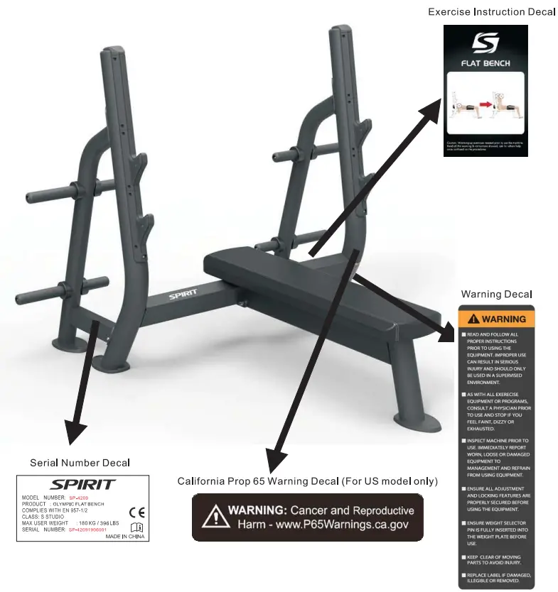 SPIRIT SP-4209 Olympic Flat Weight Bench fig 2