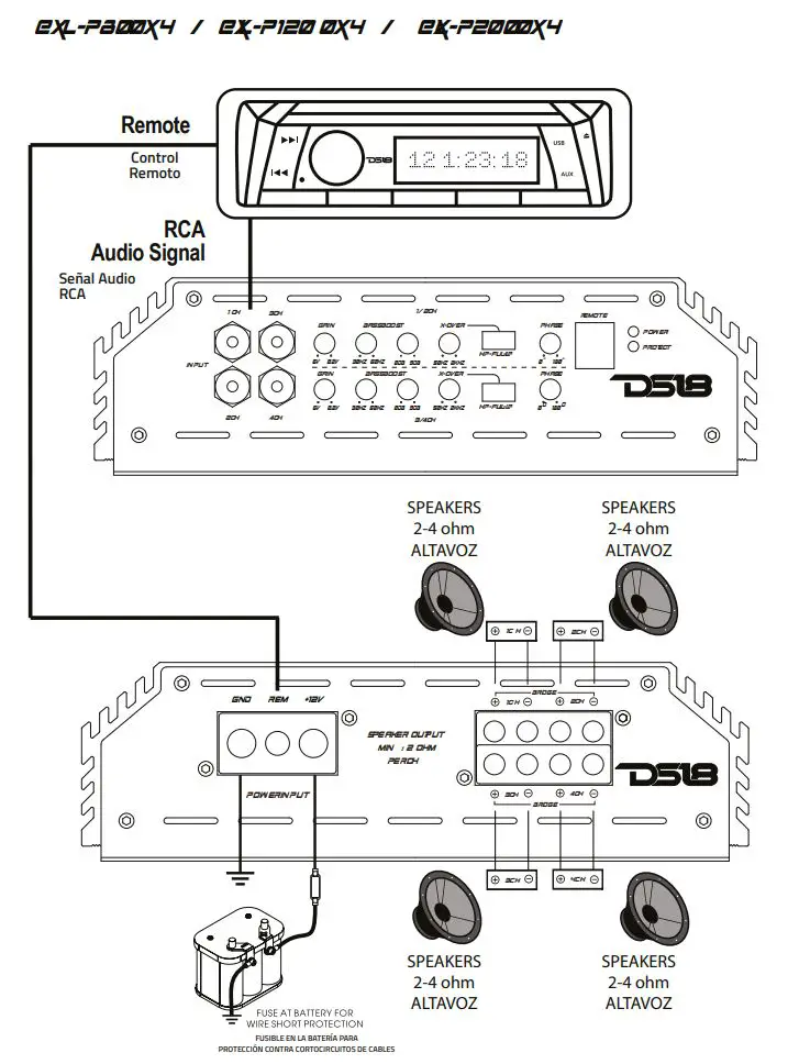 DS18 EXL-P800X4 Competition 4 Channel Stereo Full-Range Amplifier Owner's Manual - INSTALLATION