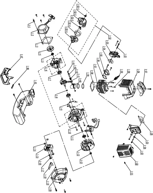 Topmaq JH58 - Exploded view of Gasoline Engine